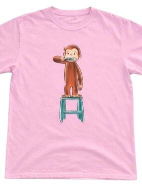 Gildan Pink Curious George Monkey Graphic Tee